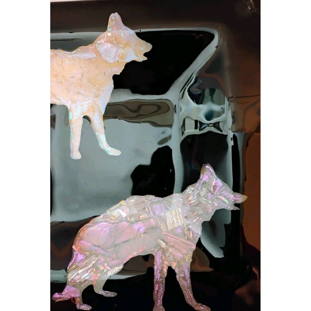 OOAK Fused Glass Wolf Platter 10" Square Black Iridescent Art Plate Riddle Orego